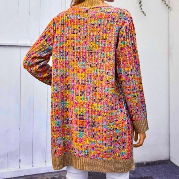 NWT! GORGEOUS BOUTIQUE MULTICOLOR OPEN FRONT PATCH POCKET CARDIGAN-SIZE LARGE - Picture 4 of 10